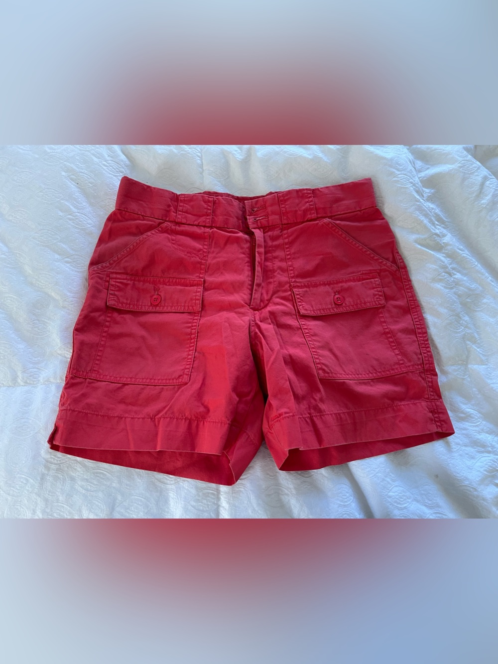 Uniqlo Michael Bastian Coral-Red Cargo Shorts size small / 27-30 in waist